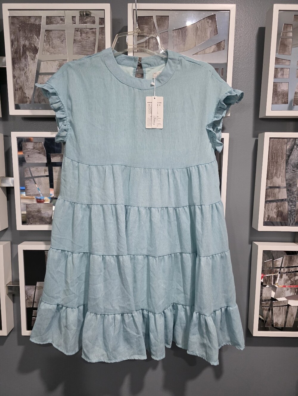 Womens Tiered Ruffle Dress - Light Blue. Mint Green Blue